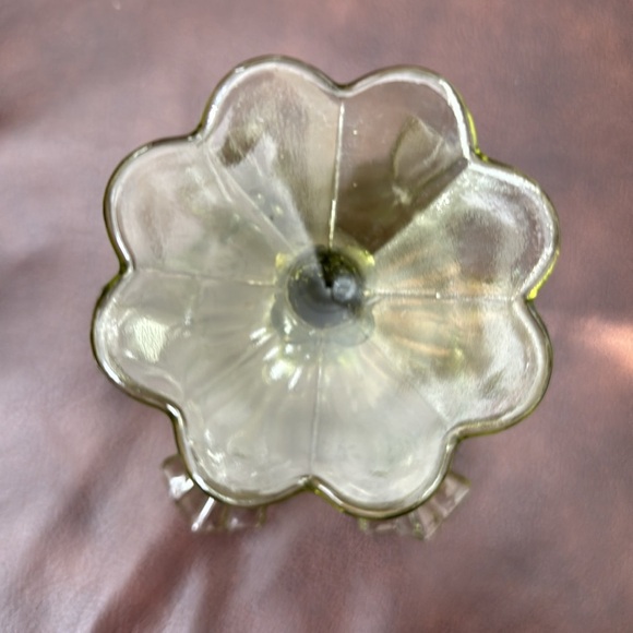 Vintage Fenton Olive Green Cabbage Rose Ruffled Pedestal Compote Candy Dish - Picture 5 of 7